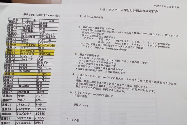 いきいきファーム　2016年 2月◆来季に向けて行われた、作付品種打合せの模様◆